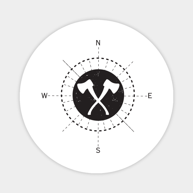 Axe throwing compass logo design Magnet by JDawnInk